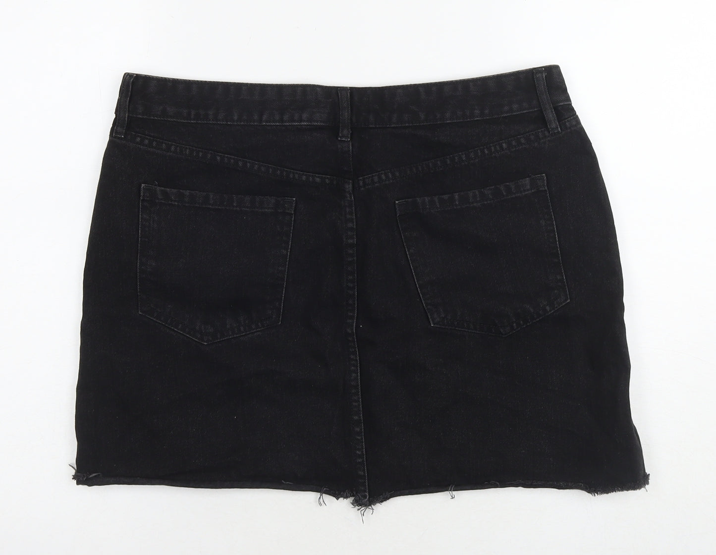 F&F Womens Black Cotton Mini Skirt Size 14 Zip