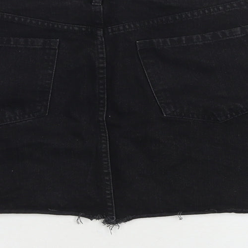 F&F Womens Black Cotton Mini Skirt Size 14 Zip