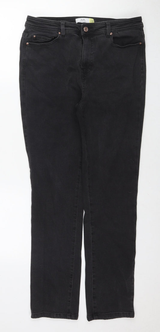 NEXT Womens Black Cotton Straight Jeans Size 12 L29 in Regular Zip