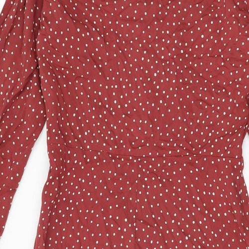 Marks and Spencer Womens Red Polka Dot Viscose A-Line Size 8 Collared Zip