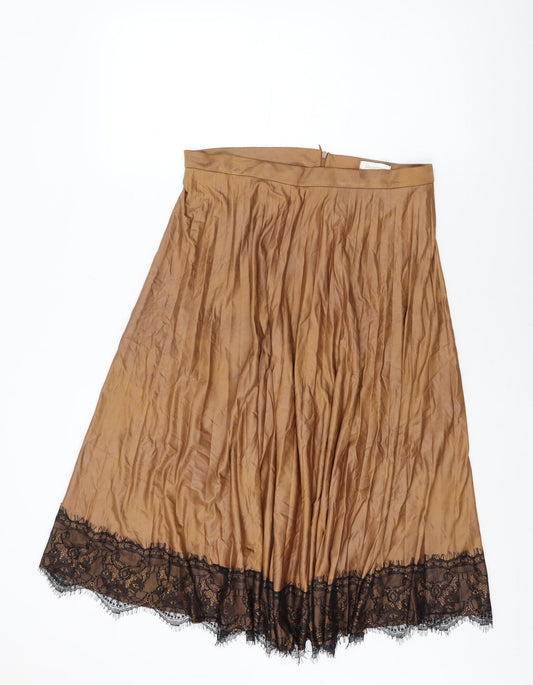 Milestone Womens Brown Polyester Swing Skirt Size 14 Zip