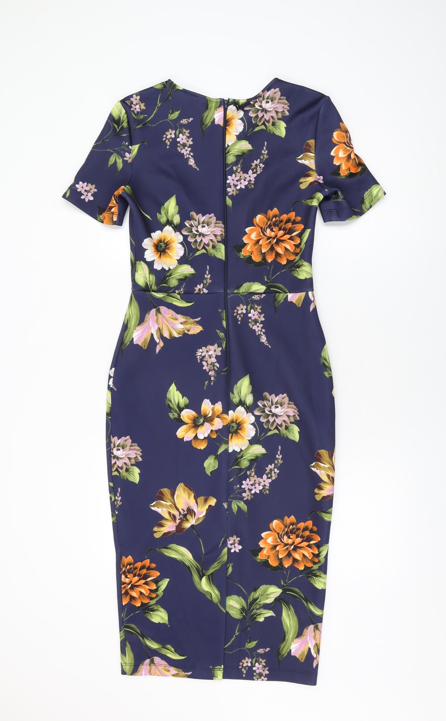 ASOS Womens Blue Floral Polyester Bodycon Size 10 Round Neck Zip