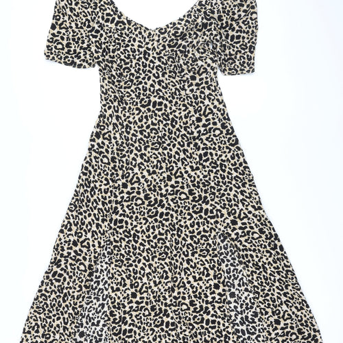 ASOS Womens Beige Animal Print Polyester A-Line Size 8 Scoop Neck Button