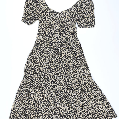 ASOS Womens Beige Animal Print Polyester A-Line Size 8 Scoop Neck Button