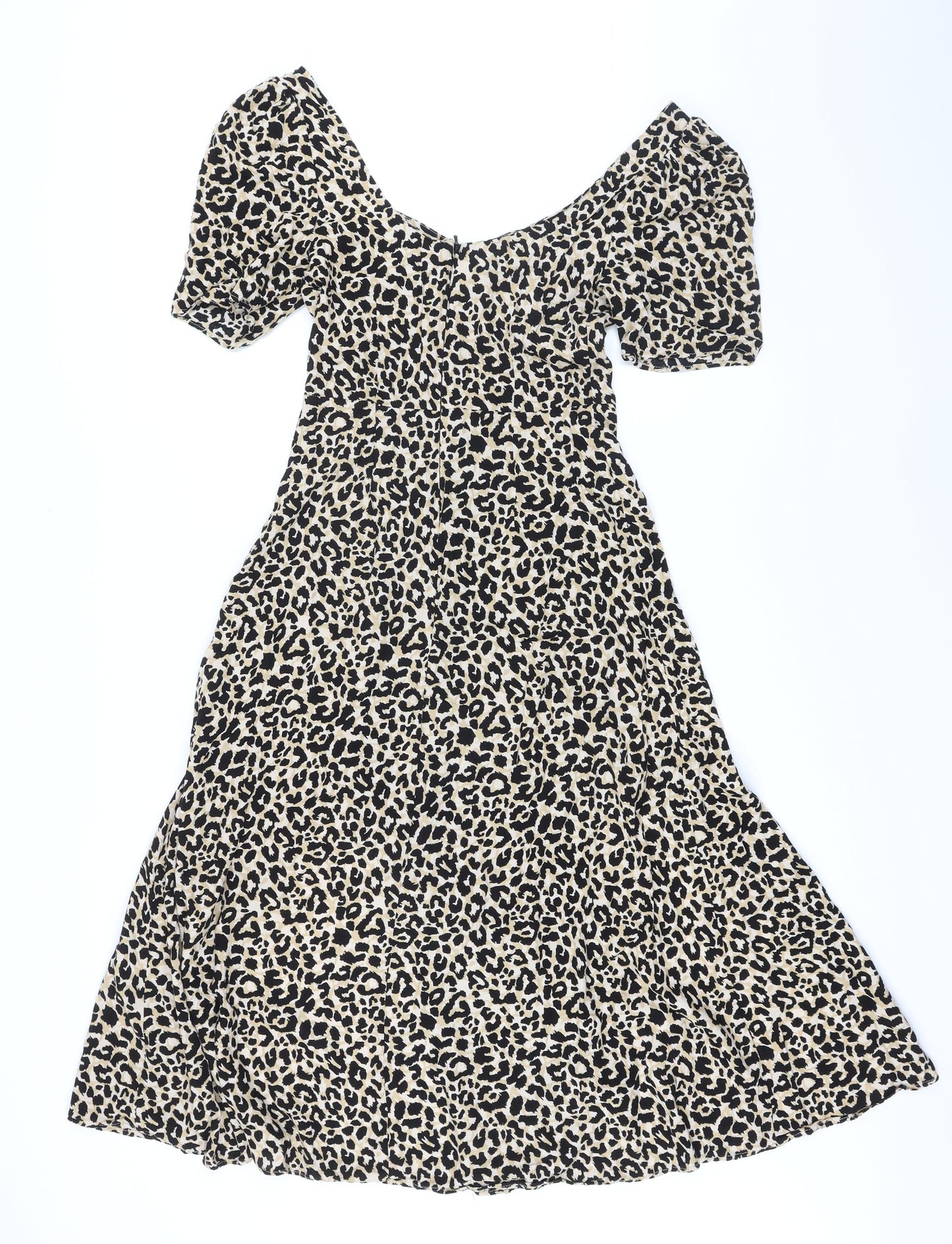 ASOS Womens Beige Animal Print Polyester A-Line Size 8 Scoop Neck Button