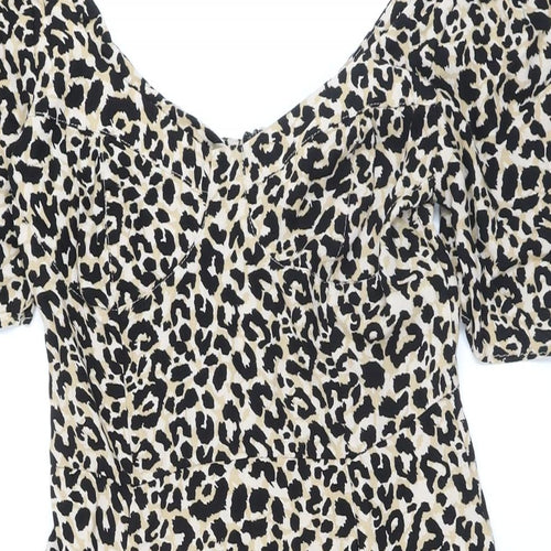 ASOS Womens Beige Animal Print Polyester A-Line Size 8 Scoop Neck Button