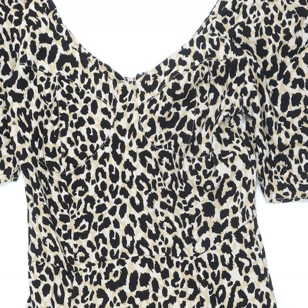 ASOS Womens Beige Animal Print Polyester A-Line Size 8 Scoop Neck Button