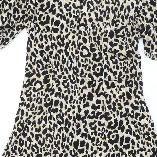 ASOS Womens Beige Animal Print Polyester A-Line Size 8 Scoop Neck Button