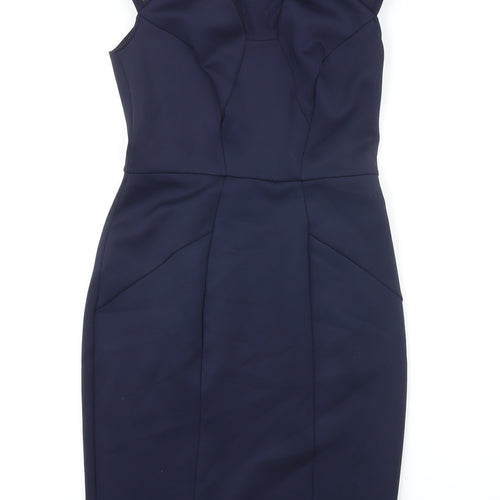 Dorothy Perkins Womens Blue Polyester Pencil Dress Size 8 Round Neck - Embellished Shoulders