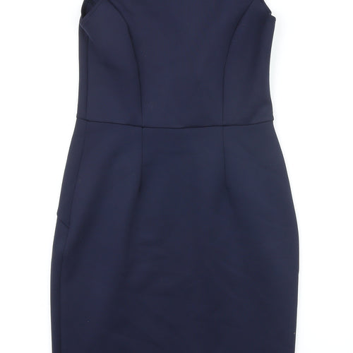 Dorothy Perkins Womens Blue Polyester Pencil Dress Size 8 Round Neck - Embellished Shoulders