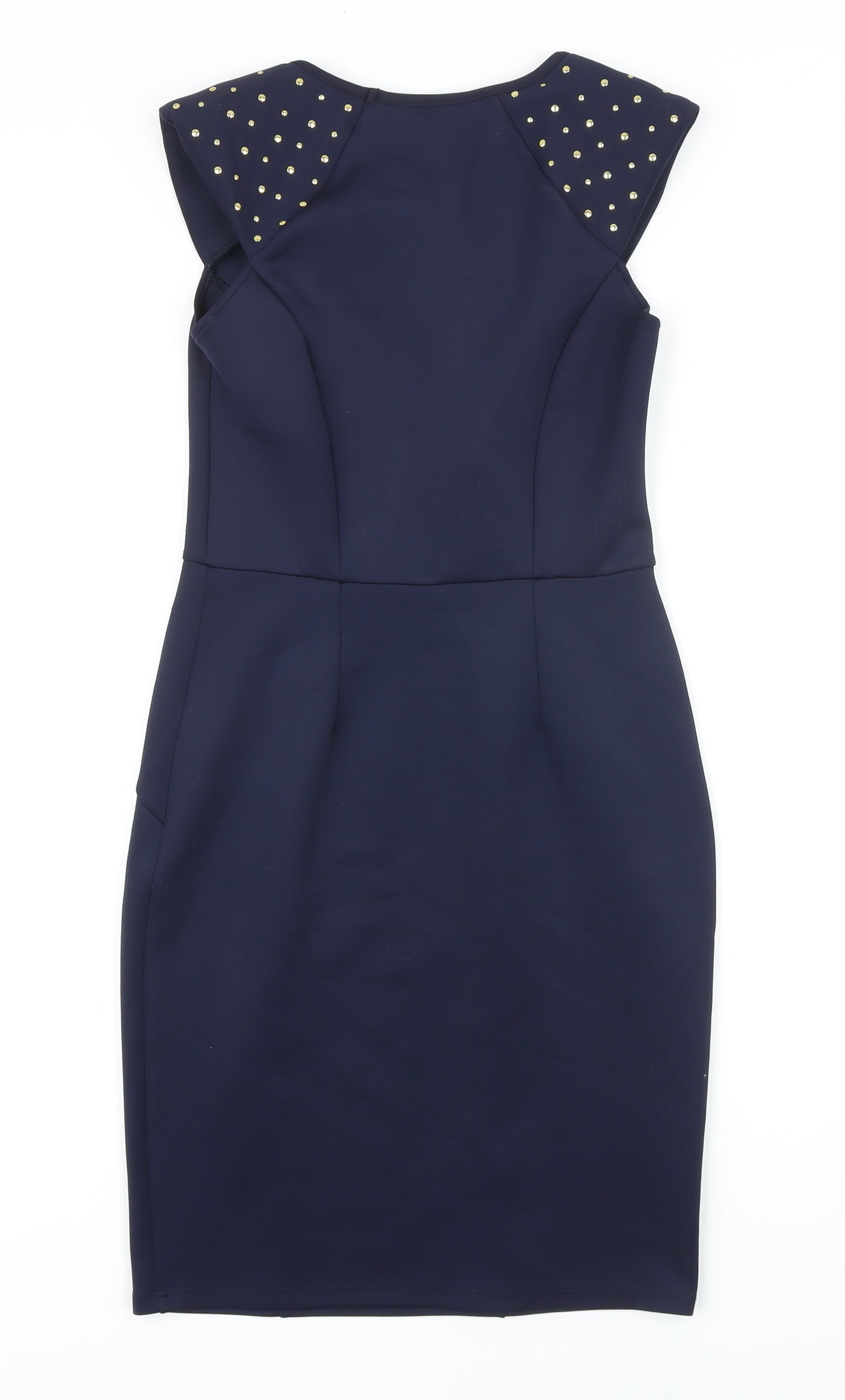 Dorothy Perkins Womens Blue Polyester Pencil Dress Size 8 Round Neck - Embellished Shoulders