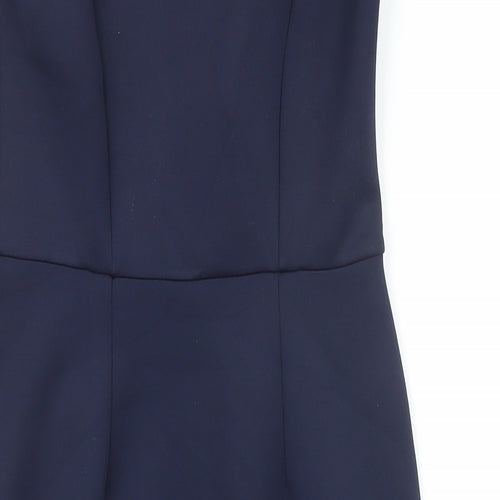 Dorothy Perkins Womens Blue Polyester Pencil Dress Size 8 Round Neck - Embellished Shoulders