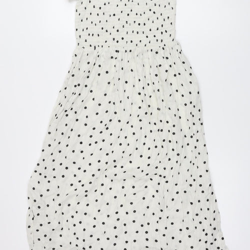 NEXT Womens White Polka Dot Viscose A-Line Size 10 Off the Shoulder - Smocked Top, Beach Wear