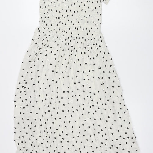 NEXT Womens White Polka Dot Viscose A-Line Size 10 Off the Shoulder - Smocked Top, Beach Wear