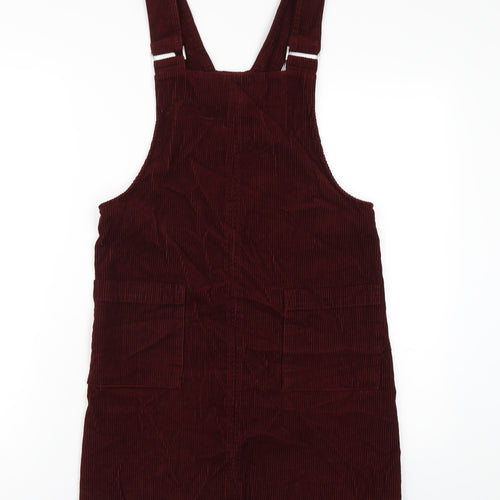 New Look Womens Red Cotton Pinafore/Dungaree Dress Size 10 Square Neck Pullover