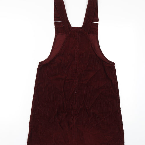 New Look Womens Red Cotton Pinafore/Dungaree Dress Size 10 Square Neck Pullover