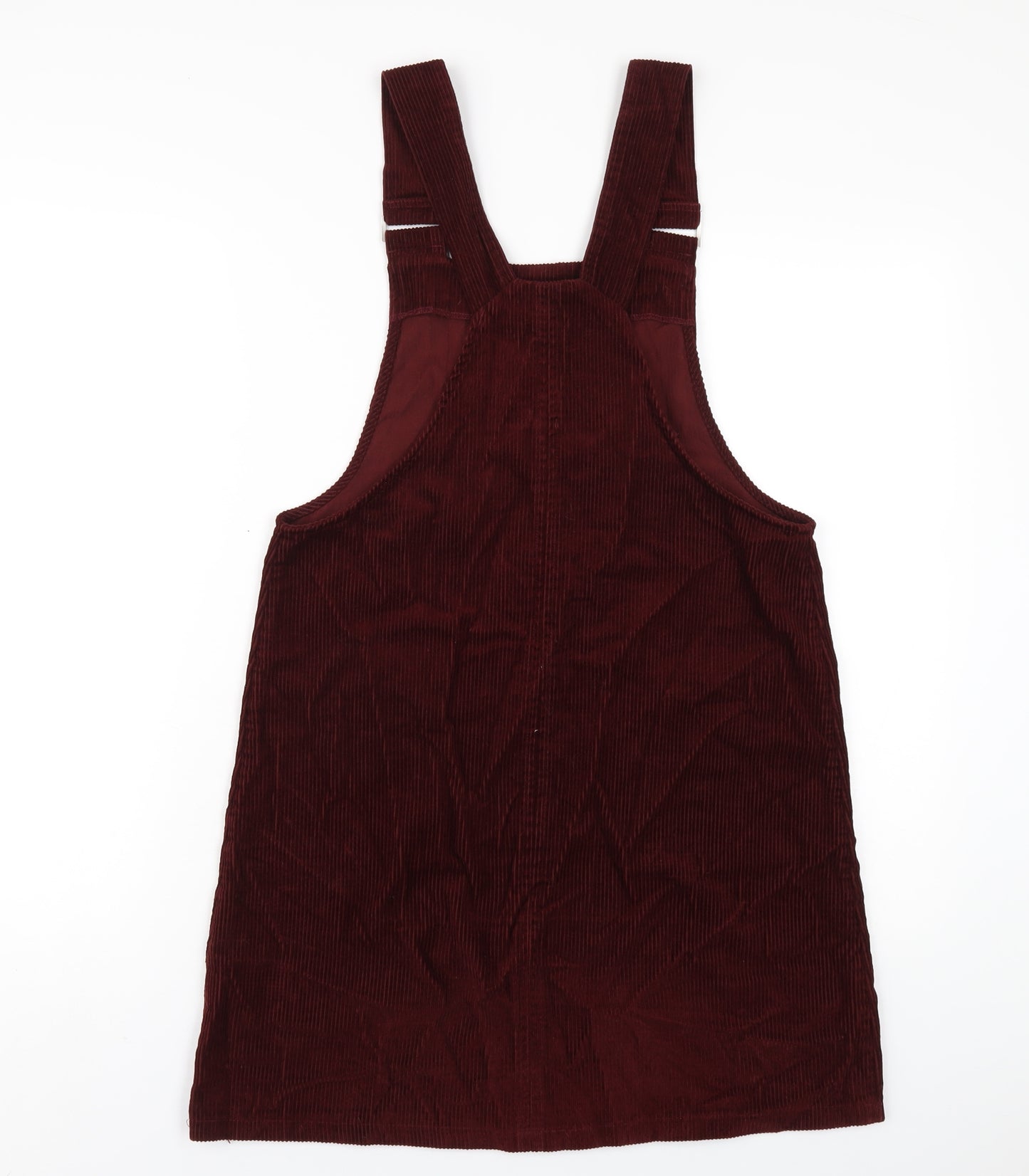 New Look Womens Red Cotton Pinafore/Dungaree Dress Size 10 Square Neck Pullover