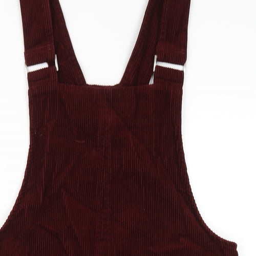 New Look Womens Red Cotton Pinafore/Dungaree Dress Size 10 Square Neck Pullover