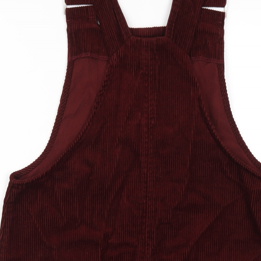 New Look Womens Red Cotton Pinafore/Dungaree Dress Size 10 Square Neck Pullover