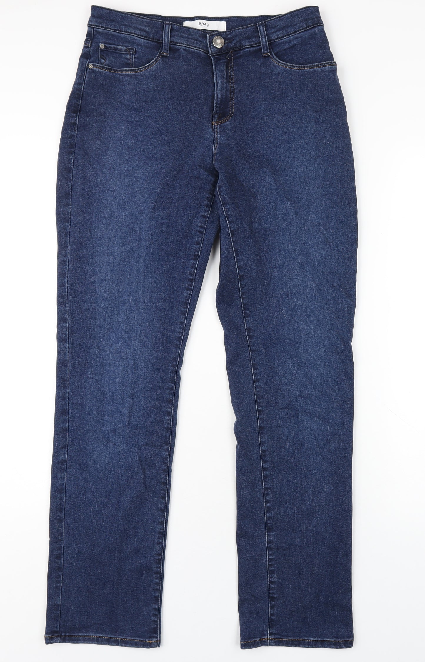 BRAX Womens Blue Cotton Straight Jeans Size 10 L30 in Regular Zip