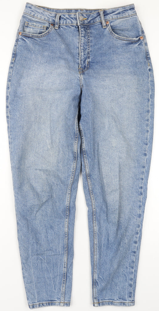 H&M Womens Blue Cotton Tapered Jeans Size 12 L29 in Regular Zip