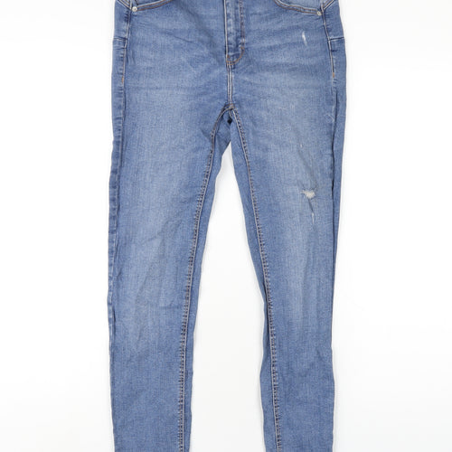 Pull&Bear Womens Blue Cotton Skinny Jeans Size 12 L28 in Regular Zip