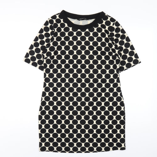 Dorothy Perkins Womens Black Polka Dot Polyester T-Shirt Dress Size 10 Round Neck Pullover