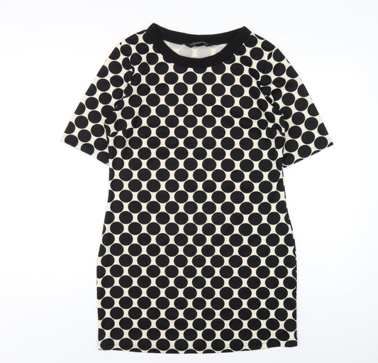 Dorothy Perkins Womens Black Polka Dot Polyester T-Shirt Dress Size 10 Round Neck Pullover