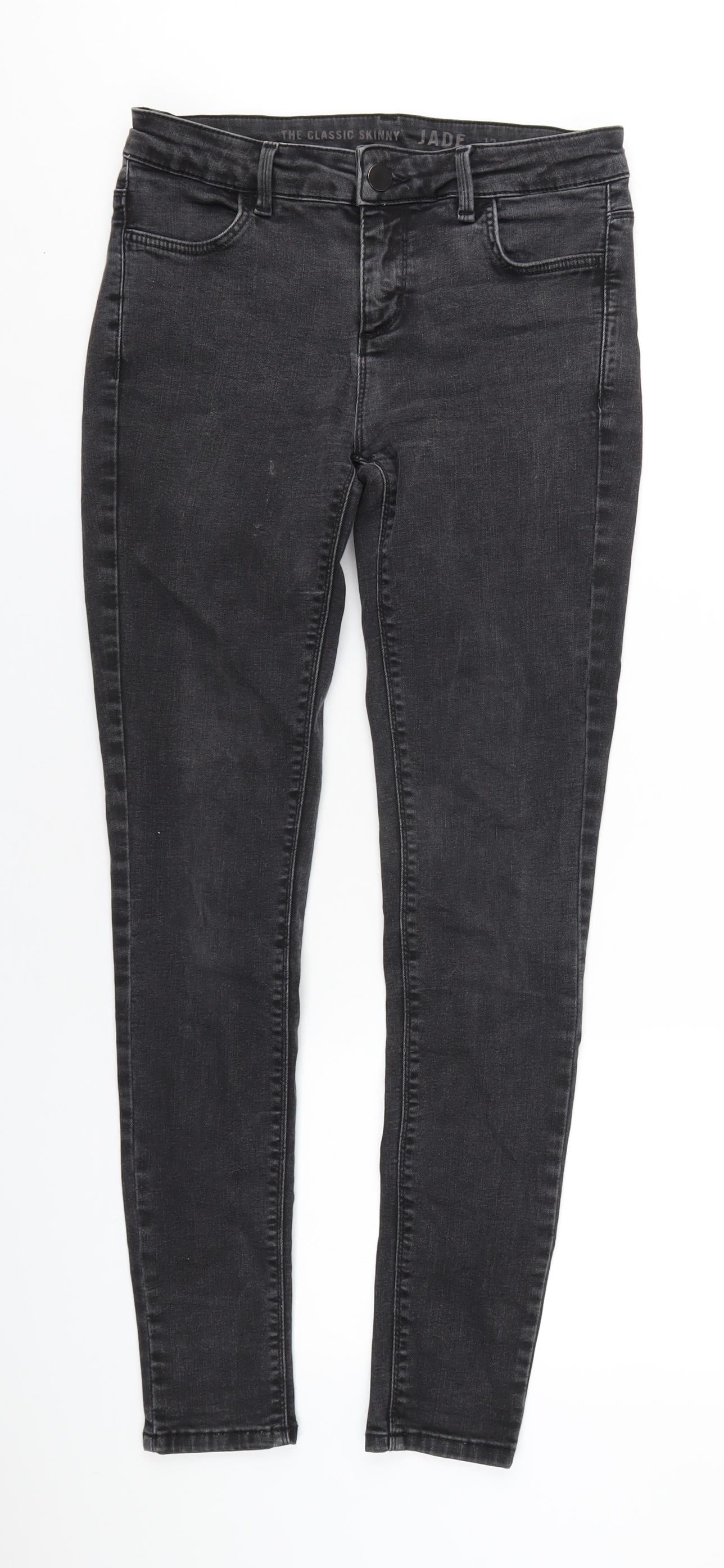 Oasis Womens Black Cotton Skinny Jeans Size 12 L31 in Regular Zip