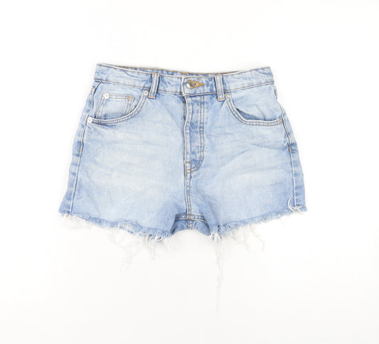 Pull&Bear Womens Blue Cotton Cut-Off Shorts Size 6 Regular Button