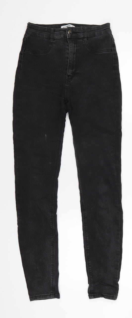 Pull&Bear Womens Black Cotton Skinny Jeans Size 10 L30 in Regular Zip