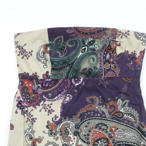 Blanco Womens Multicoloured Paisley Polyester Mini Size 8 Square Neck Zip - Mushroom Hem