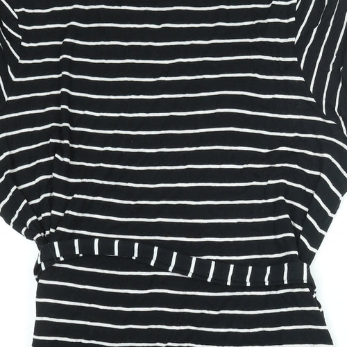 Marks and Spencer Womens Black Striped Viscose T-Shirt Dress Size 8 Round Neck Pullover - Belted