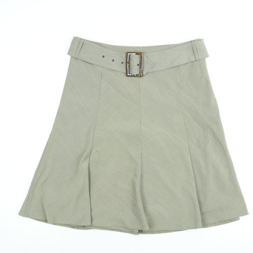 Marks and Spencer Womens Beige Polyester A-Line Skirt Size 14 Zip - Belted