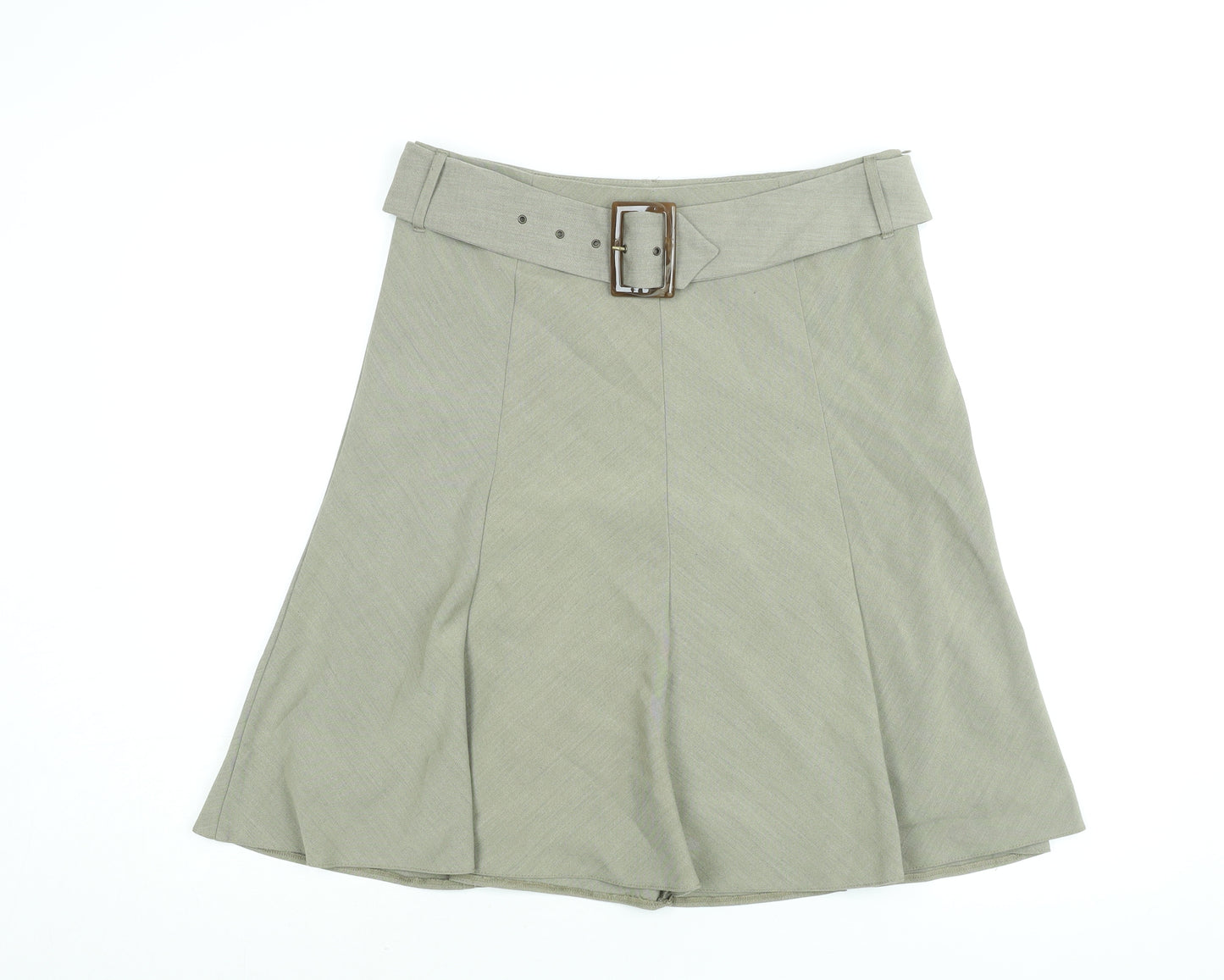 Marks and Spencer Womens Beige Polyester A-Line Skirt Size 14 Zip - Belted