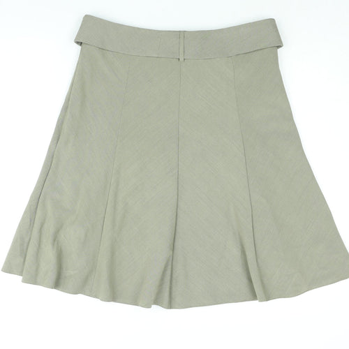 Marks and Spencer Womens Beige Polyester A-Line Skirt Size 14 Zip - Belted