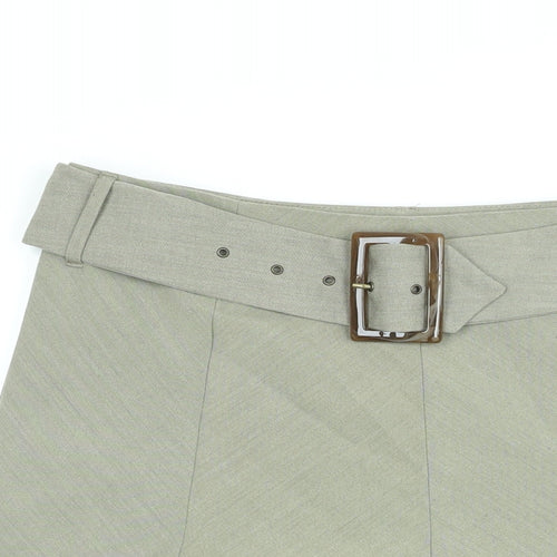 Marks and Spencer Womens Beige Polyester A-Line Skirt Size 14 Zip - Belted