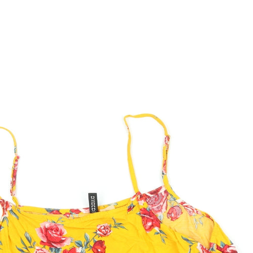 Divided by H&M Womens Yellow Floral Viscose Camisole Blouse Size 14 Scoop Neck