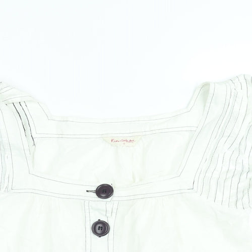 Miss Selfridge Womens White Cotton Basic Blouse Size 10 Square Neck - Stitch Detail