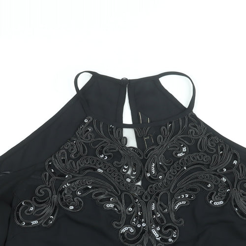 lipsyu Womens Black Polyester Basic Blouse Size 10 Round Neck - Embellished Sequin Cold Shoulder