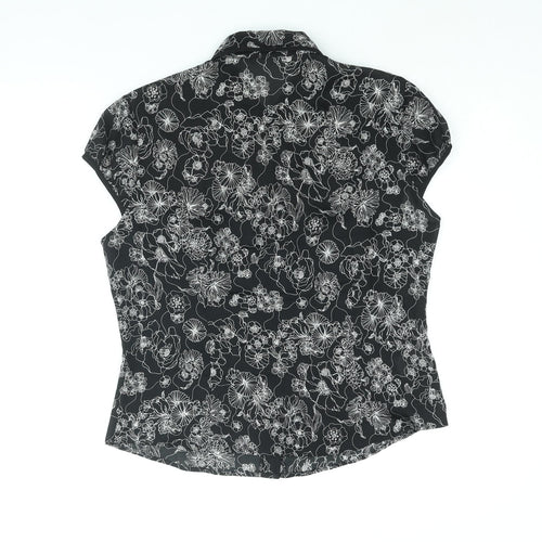 AMARANTO Womens Black Floral Polyester Basic Blouse Size 14 Collared