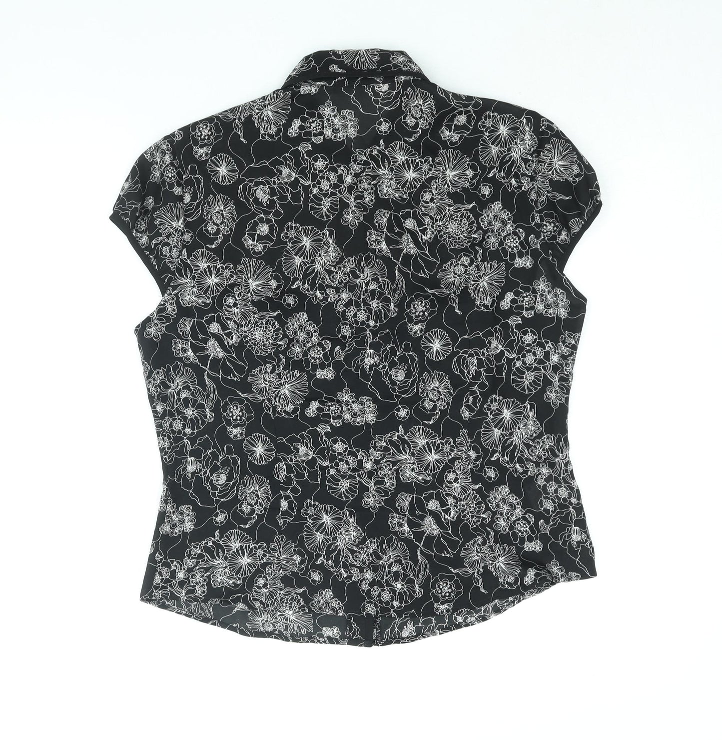 AMARANTO Womens Black Floral Polyester Basic Blouse Size 14 Collared