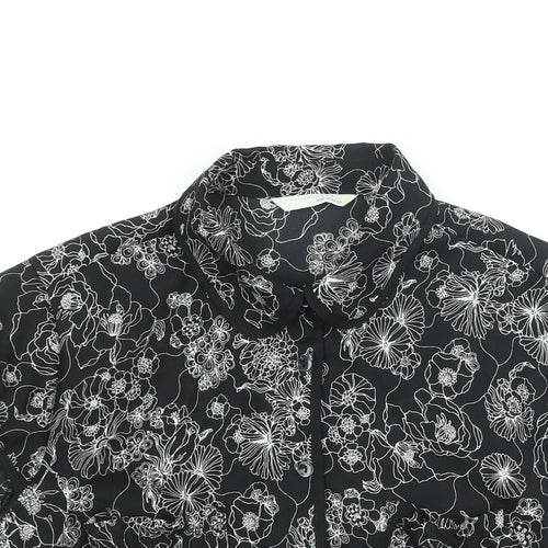 AMARANTO Womens Black Floral Polyester Basic Blouse Size 14 Collared