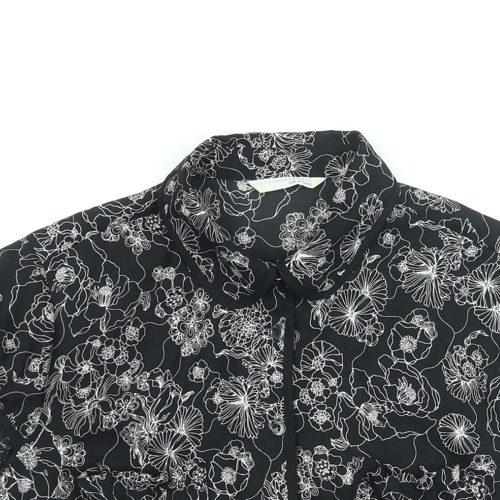 AMARANTO Womens Black Floral Polyester Basic Blouse Size 14 Collared