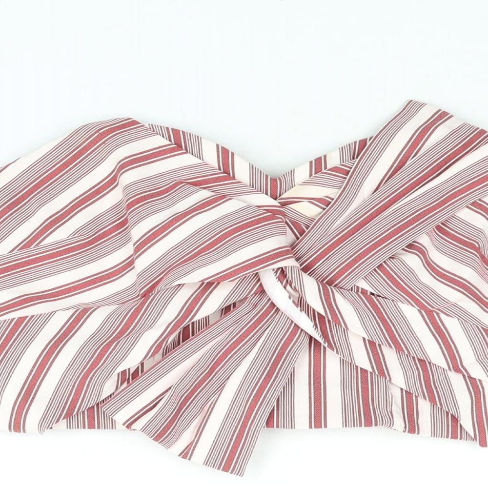 Miss Selfridge Womens Red Striped Viscose Cropped Blouse Size 12 Sweetheart - Bow