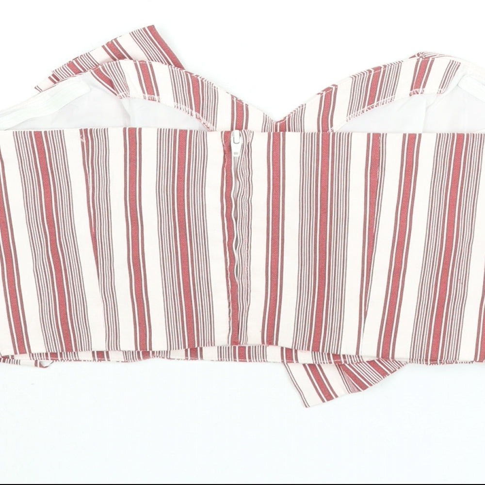 Miss Selfridge Womens Red Striped Viscose Cropped Blouse Size 12 Sweetheart - Bow