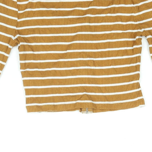 FOREVER 21 Womens Yellow Striped Polyester Basic Blouse Size S Scoop Neck