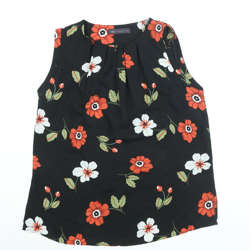 Marks and Spencer Womens Black Floral Polyester Camisole Blouse Size 10 Round Neck