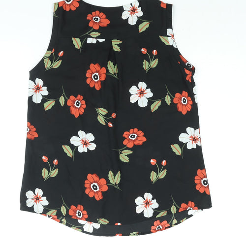 Marks and Spencer Womens Black Floral Polyester Camisole Blouse Size 10 Round Neck