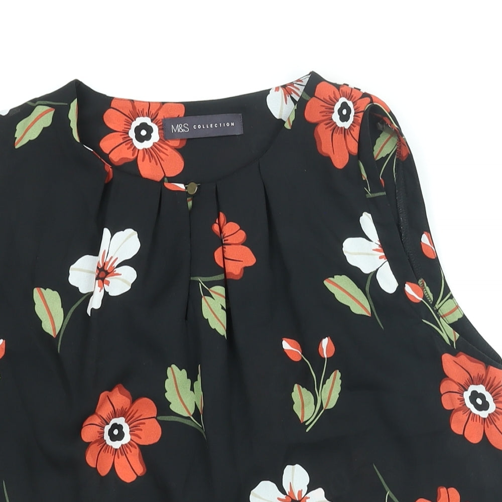 Marks and Spencer Womens Black Floral Polyester Camisole Blouse Size 10 Round Neck